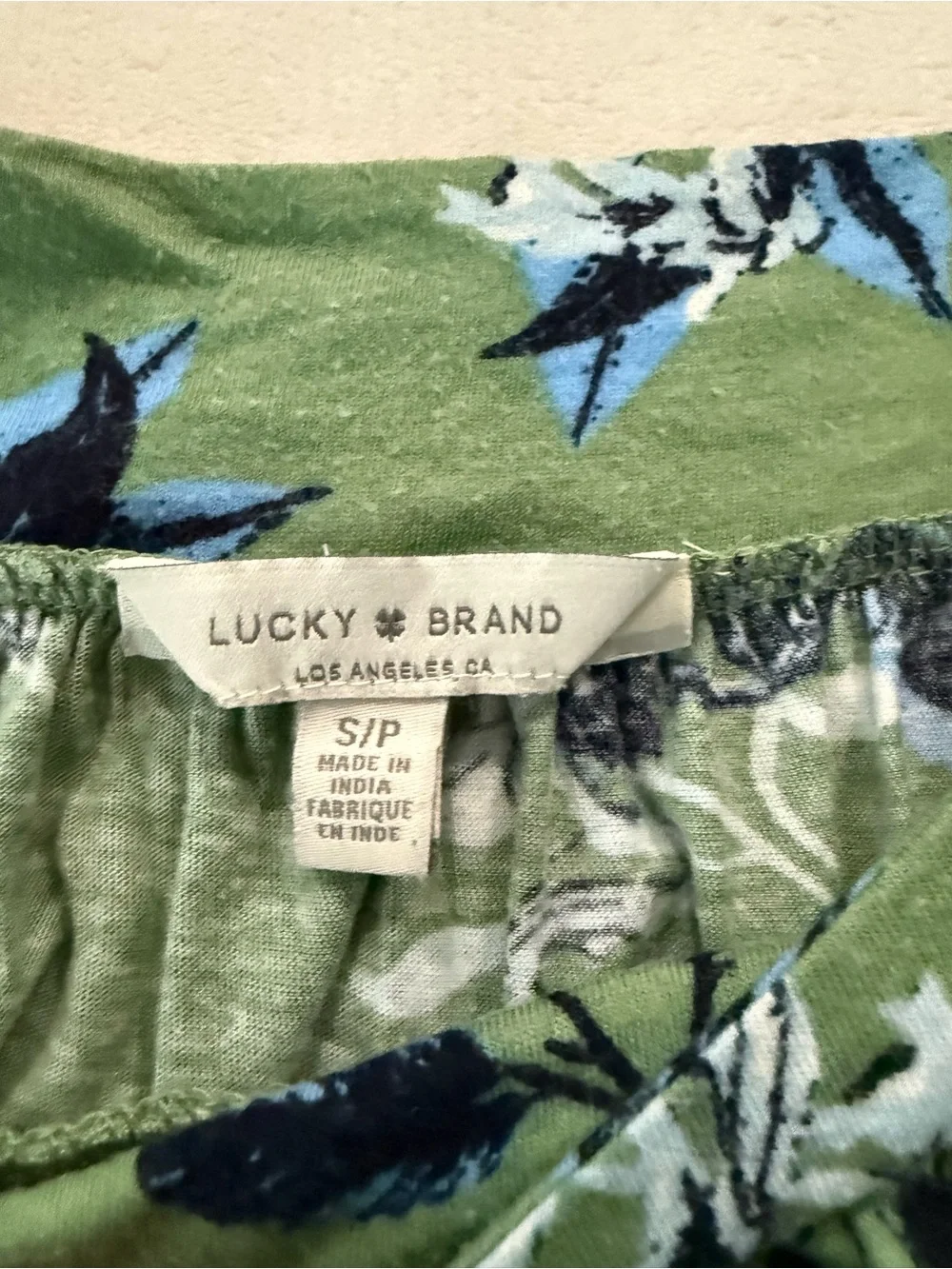 Lucky Brand Green Floral Square Neck Short Sleeve Cotton Modal Top Shirt S/P E01 - Picture 2 of 5